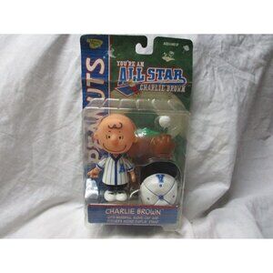 Peanuts Charlie Brown Baseball Figure In Red Uniform with Glove, Bat, Cap and Mo